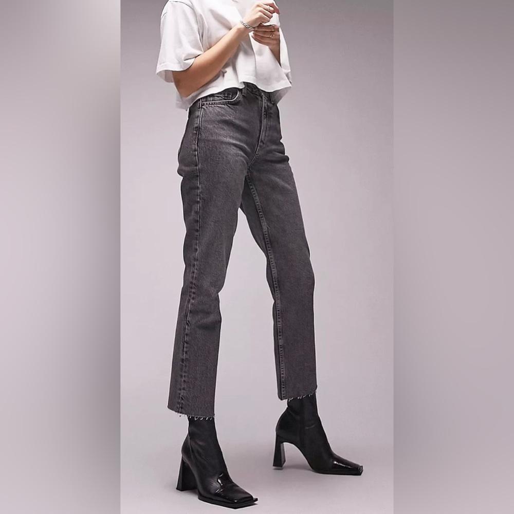 Topshop Straight Denim in Light Gray